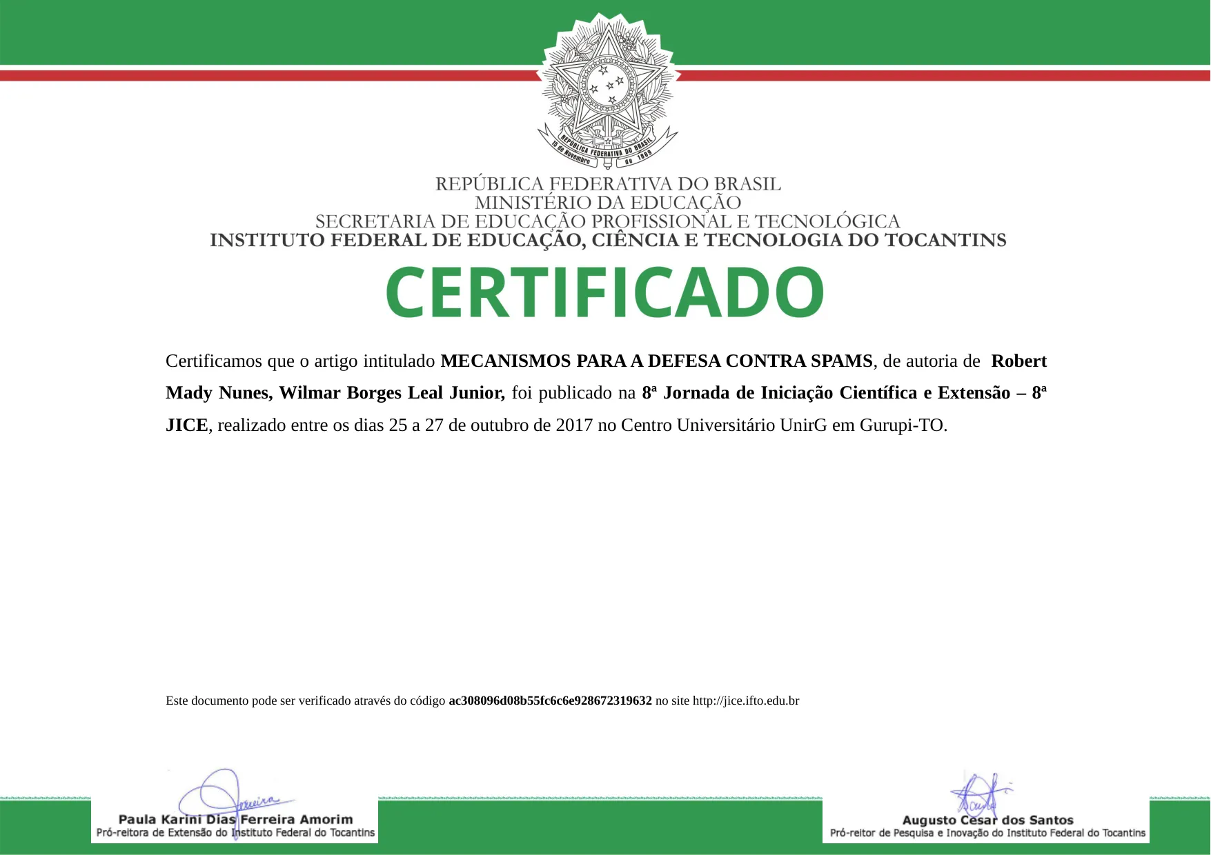 Publicação MECANISMOS PARA A DEFESA CONTRA SPAMS de Wilmar Borges Leal Junior