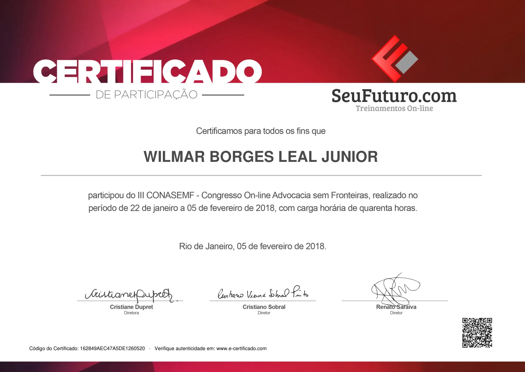 Congresso III CONASEMF - Congresso On-line Advocacia sem Fronteiras de Wilmar Borges Leal Junior