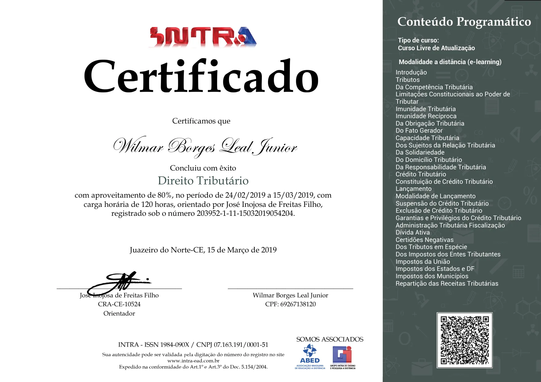 Curso Direito Tributário de Wilmar Borges Leal Junior