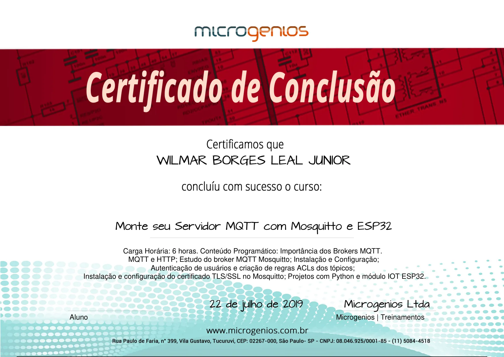 Curso Monte seu Servidor MQTT com Mosquitto e ESP32 de Wilmar Borges Leal Junior