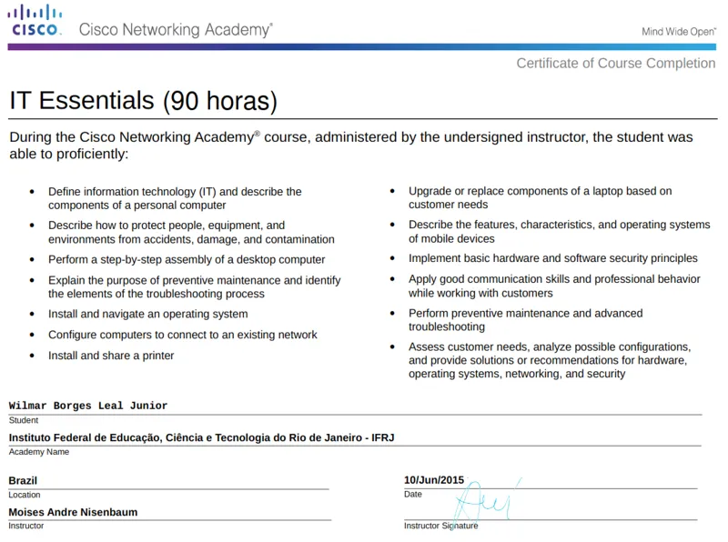 Curso IT Essentials de Wilmar Borges Leal Junior