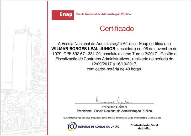 Curso Gestão e Fiscalização de Contratos Administrativos de Wilmar Borges Leal Junior
