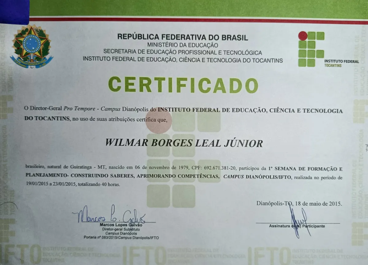 Evento 1º SEMANA DE FORMAÇÃO E CONSTRUINDO SABERES, APRIMORANDO COMPETÊNCIAS de Wilmar Borges Leal Junior