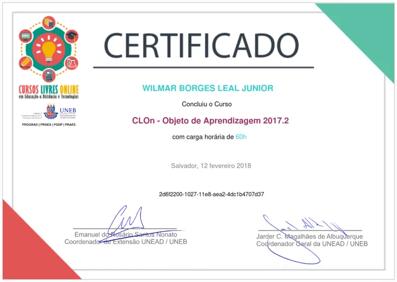 Curso CLOn - Objeto de Aprendizagem 2017.2 de Wilmar Borges Leal Junior