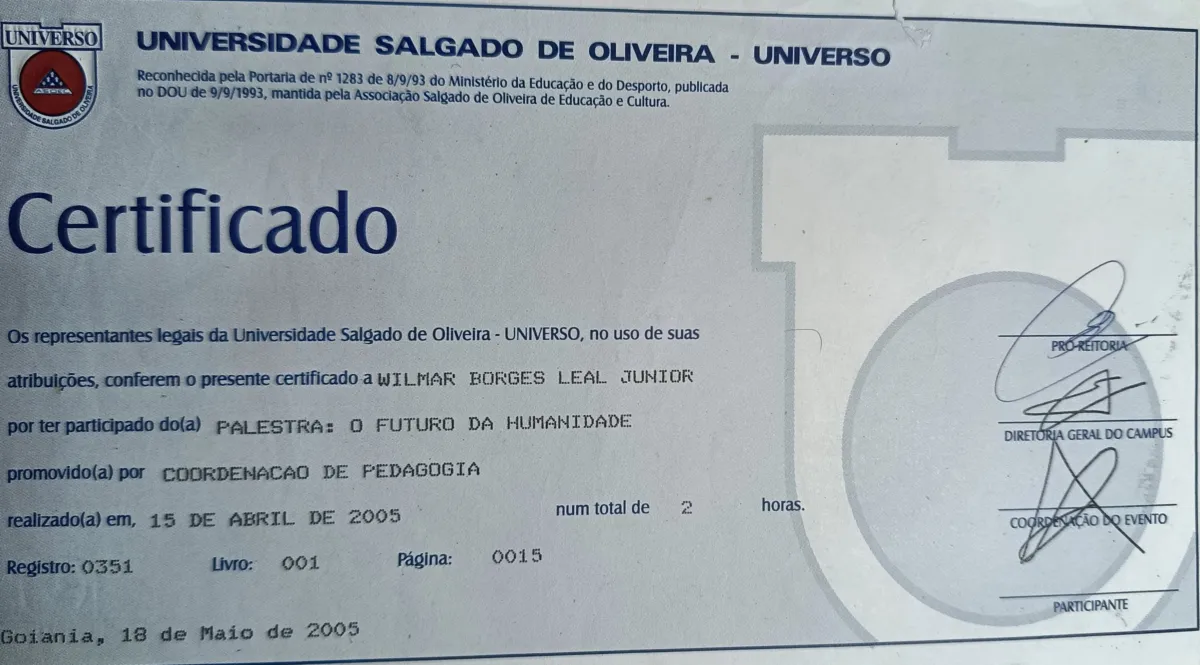 Palestra PALESTRA: O FUTURO DA HUMANIDADE de Wilmar Borges Leal Junior