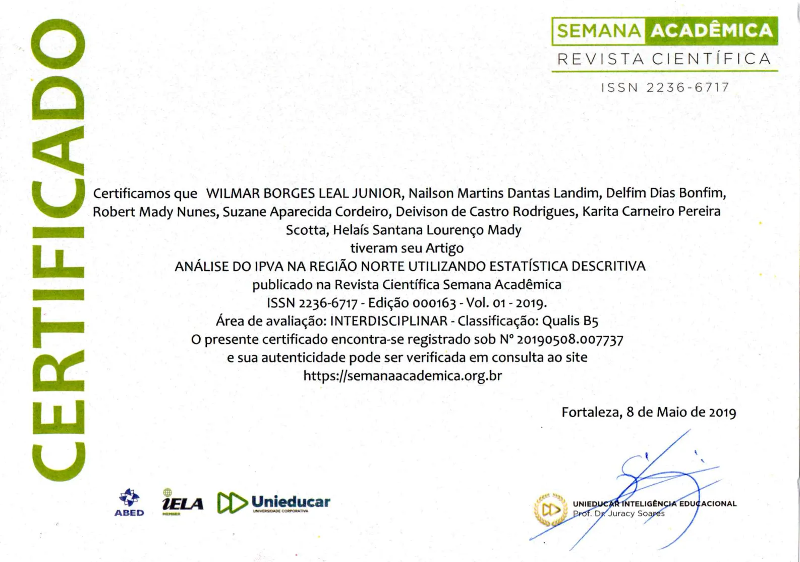 Publicação ANÁLISE DO IPVA NA REGIÃO NORTE UTILIZANDO ESTATÍSTICA DESCRITIVA de Wilmar Borges Leal Junior
