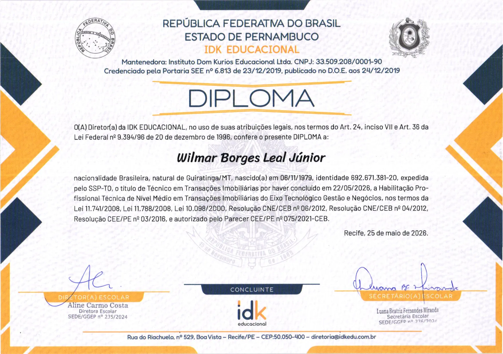 Técnico Técnico em Transações Imobiliárias de Wilmar Borges Leal Junior