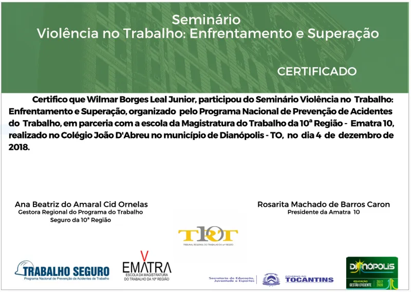 Seminário Violência no Trabalho: Enfrentamento e Superação de Wilmar Borges Leal Junior